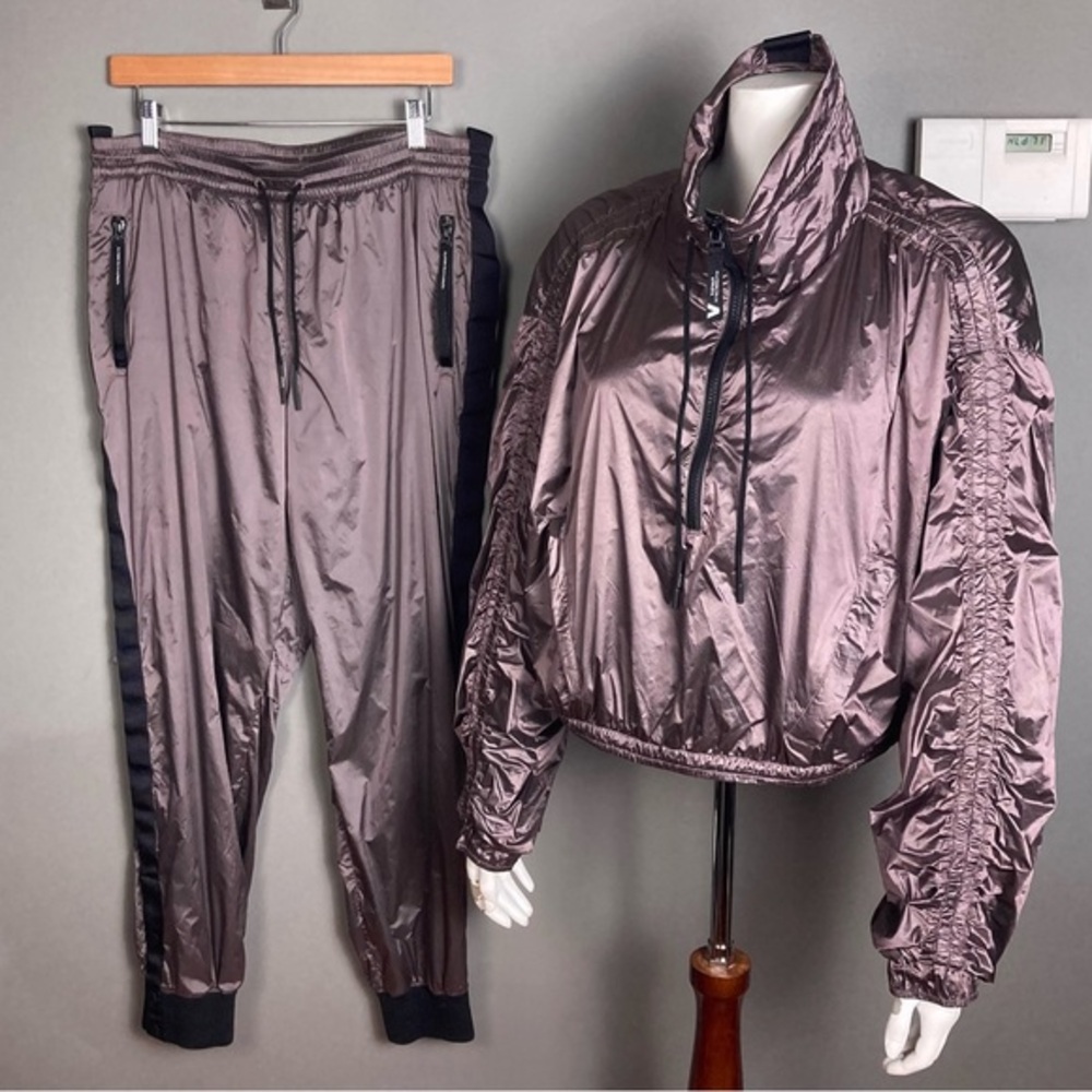 Allyson Felix + Athleta metallic Legend jacket jogger pants sweatsuit Large XL